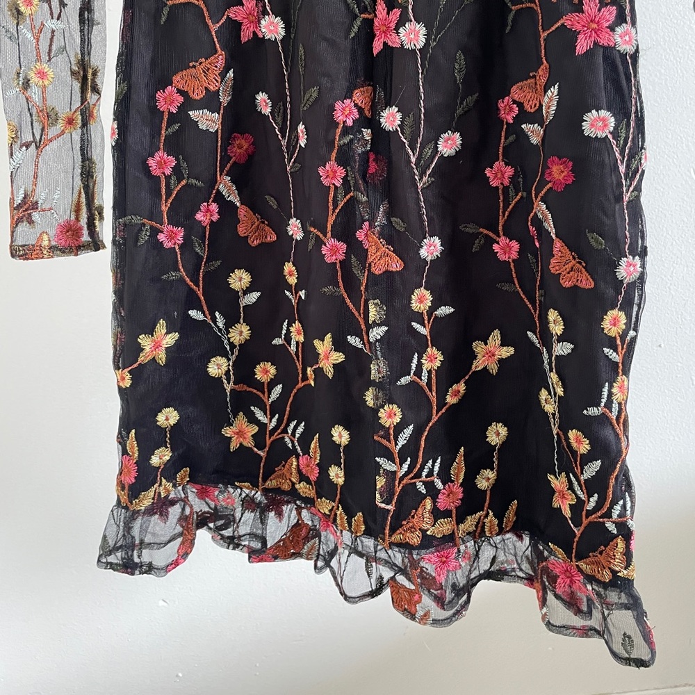 Revolve Donna Mizani Bettie Dress Black Embroidered Floral Mockneck (XSmall) - Picture 10 of 10